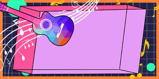 紫色蓝色简约吉他乐符音乐会展板背景音乐音乐会背景